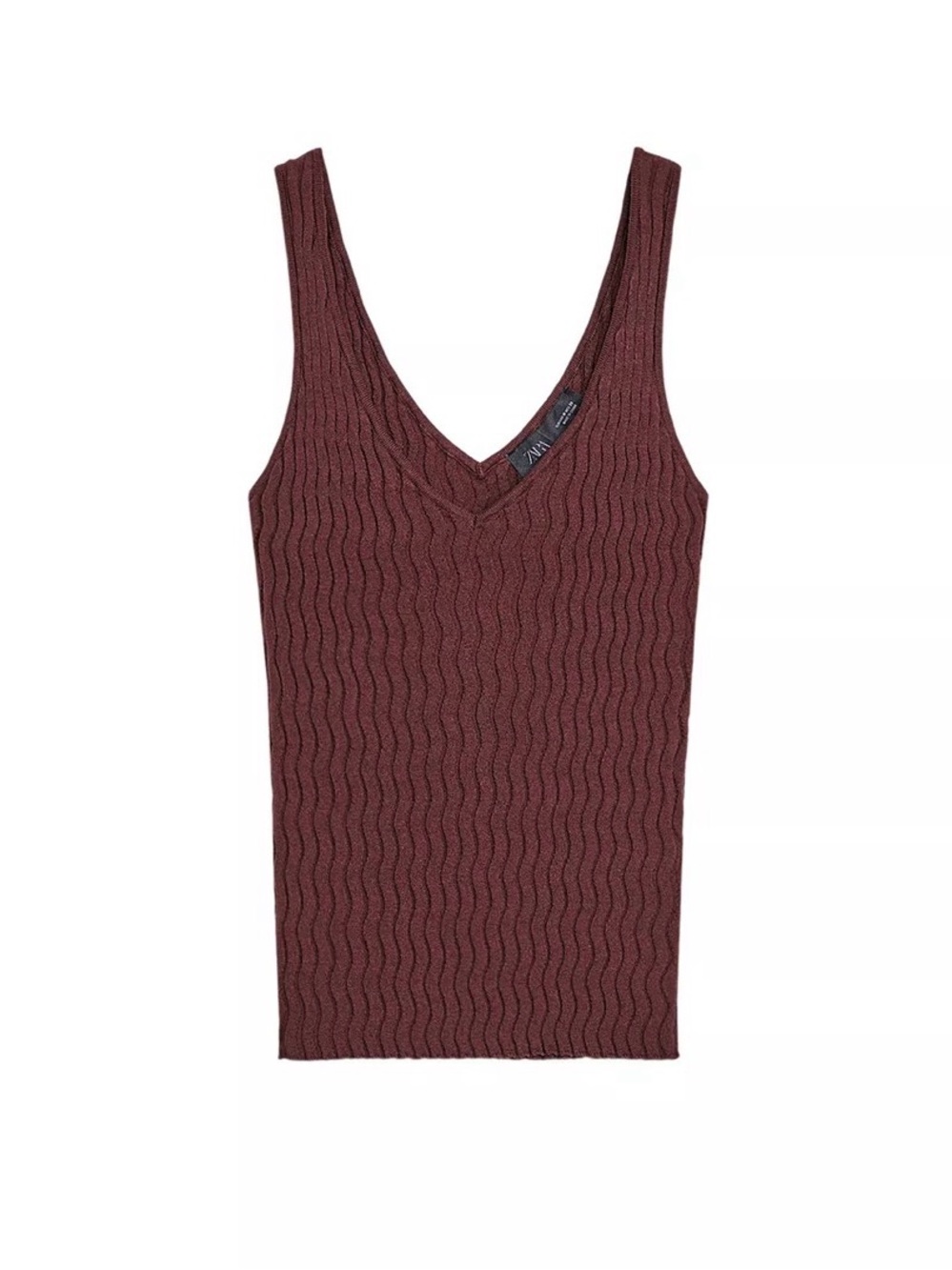 Zara Wine Ribbed V-Neck Tank Top